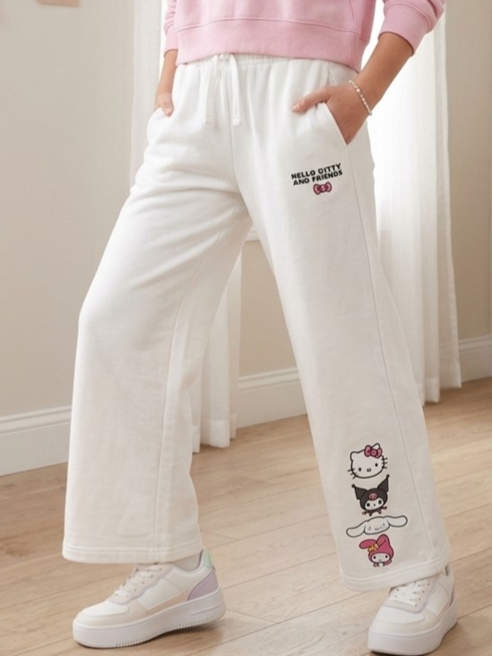 Zara Hello Kitty and Friends White Wide Leg Sweatpants Size 11-12 Year